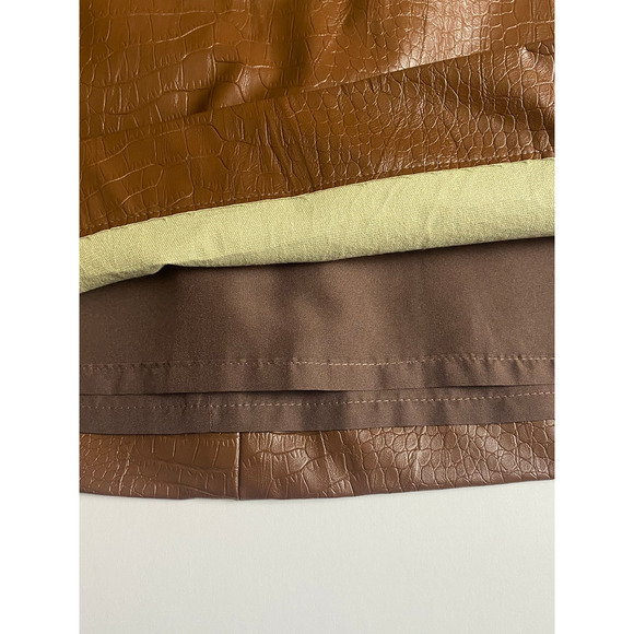 J. Crew Factory Women's Brown Faux Leather Croc Embossed Mini Skirt Size 16 NWT - Picture 8 of 12